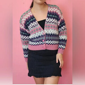 Paris Sports Club World Wild Vintage Y2K  cropped Cardigan heavy knit size med